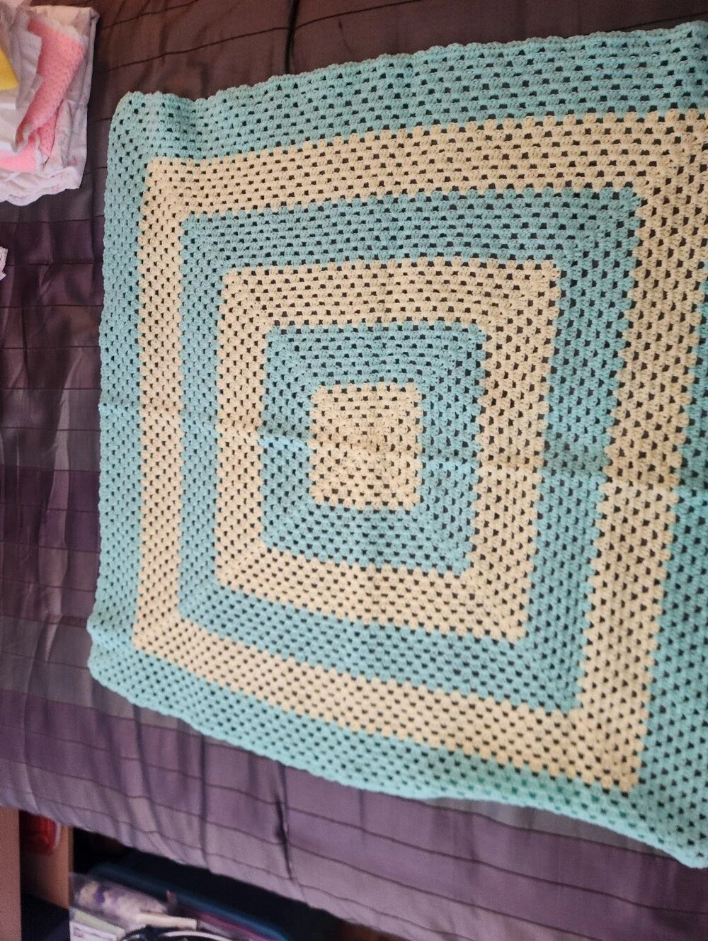 Handmade Mint Green and Pale Yellow Crochet Baby Blanket